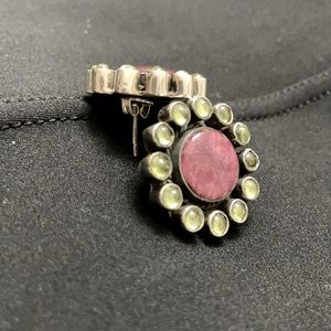 Beautiful sterling silver purple spiny oyster with peridot earrings